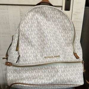 Michael Kors MK Backpack White Brown Leather